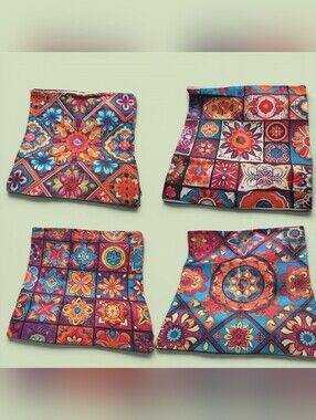Colorful Boho Mosaic Linen Pillow Covers - Set Of 4
